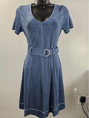 Rosie Harlow Blue Short Sleeve Belted Dress Size S